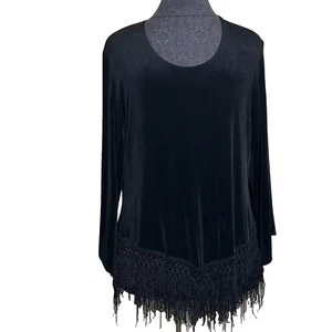 Citiknits Bluse Damen L schwarz Slinky 3/4 Arm unordentlich Fransen Whimsigoth - Bild 1 von 13