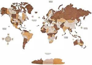 3D Wooden World Map, Decorative Wall Art for Home and Office D?cor - M\L\XL - Picture 1 of 11