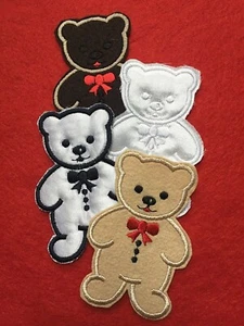 SEW-ON TEDDY-BEAR PATCHES / APPLIQUÉS - 4 COLOURS - BABIES AND CHILDREN - Picture 1 of 9