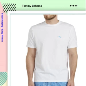 Tommy Bahama Men's Around the Wave Short Sleeve Crew Neck Graphic Tee, White, S - Picture 1 of 2