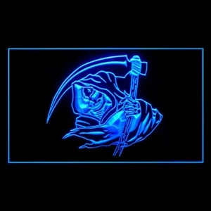 150085 Grim Reaper Skeleton Skull Display LED Light Neon Sign - Picture 1 of 7