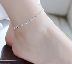 Stamped Silver Plated Ankle Bracelet Silver Anklet Chain Beach Leg Ball v2 UK - Picture 1 of 4