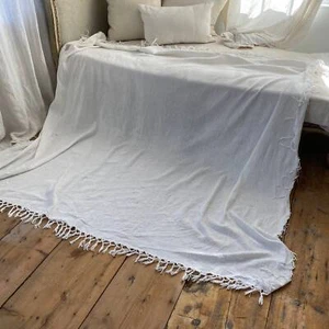 Funda de cama francesa tejida blanca vintage Matelasse textil hecha a mano con k - Imagen 1 de 10