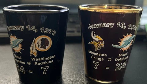 Set of 2 Miami Dolphins Super Bowl Champions Champs SHOT GLASS ~ RARE Cover
