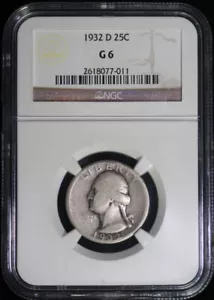 1932-D 25C WASHINGTON SILVER QUARTER - NGC G6 - Picture 1 of 2