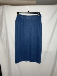 Eddie Bauer Denim Maxi Skirt Sz 6 Petite Back Slit Side Zip Modest Boho Western - Picture 1 of 17