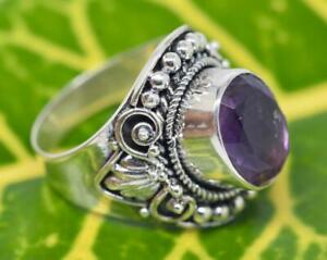 Genuine Amethyst 925 Sterling Silver Antique Style Ring Size 7 KN-2708 