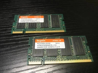 Hynix PC2700S DDR-333 (2 x 256) 512MB Ram SODIMM Non-ECC Laptop RAM kit - Image 1 of 4