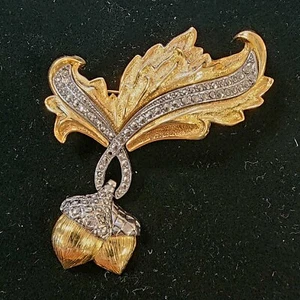 Vtg Huge Avon Acorn & Oak Leaf Brooch Faux Marcasite's, Silver & Gold Tone Metal - Picture 1 of 4