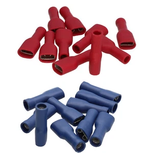 Female Spade Push On Crimp HI-FI / Speaker Terminals 6.3mm Pack of 10 RED / BLUE - Picture 1 of 7