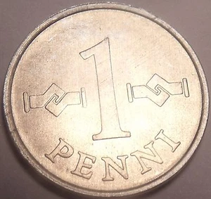 Gem Unc Finland 1978 Penni~Grasped Hands~Four Joined Loops~~Free Shipping - Picture 1 of 2