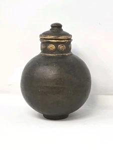 Contenedor de cerámica con tapa marrón y dorado 8" X 5" cerámica. - Imagen 1 de 10