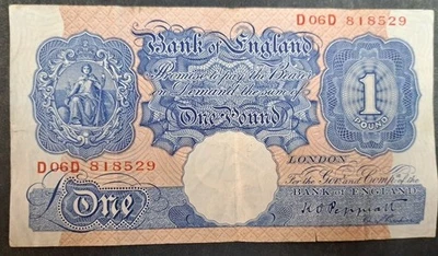 (1940-48) Gran Bretaña 1 libra P367a, B06D-818529. Foto 1 de 2