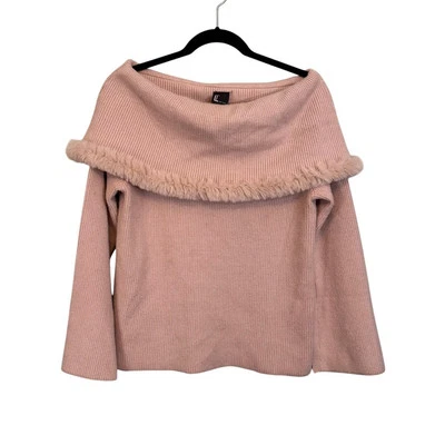 Suéter Love Token Fuera del Hombro Mujer Rosa Claro Imitación Piel Acanalado Acogedor Tejido Foto 1 de 4