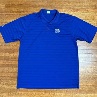 Adidas Golf Polo Shirt Mens Large University of Memphis Tigers Blue Striped - Image 1 of 4