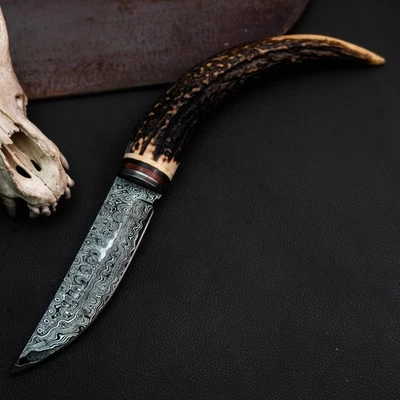 Gift-Ready 11.7" Damascus / Steel Knife Full Tang Hunt it Hunt + Leather Sheath - Image 1 of 4