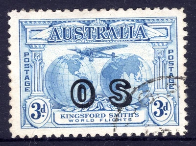 1932 Kingsford Smith 3d Blue OS Air Mail Official CTO AUSTRALIA - Image 1 of 2