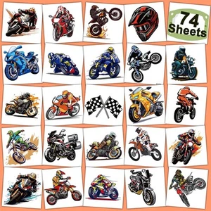Dirt Bike Temporary Tattoos for Kids Party Supplies - 74 Multicolor  - Picture 1 of 6