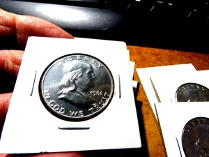 BRILLIANT UNCIRCULATED PROOF FBL 1961 or 1962 FRANKLIN SILVER HALF DOLLAR D13 - Picture 1 of 3