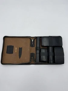 Vintage Leather Travel Toiletry Case Men’s Zip Plastic Organizers Brush - Picture 1 of 8