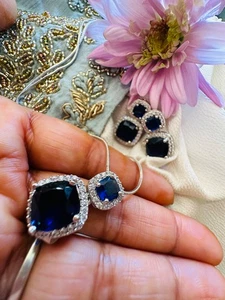 4 pcs pretty amethyst purple blue square CZ Gem stone Diamond Pendent set Gift - Picture 1 of 9