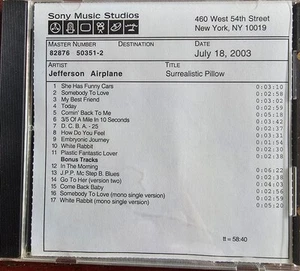 Jefferson Airplane ULTRA RARE Sony Music STUDIO MASTER Surrealistic Pillow CD - Picture 1 of 3