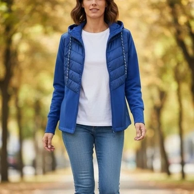Chaqueta acolchada Lou & Grey azul vibrante con capucha y cremallera pequeña para mujer Foto 1 de 4