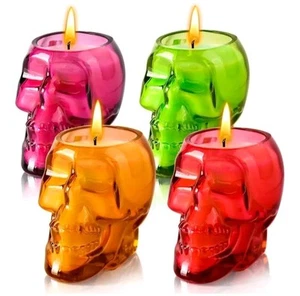 Halloween Candle Set for Home Decor, 4-Piece Skull Cup Candle Set - Picture 1 of 7