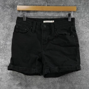 Levis Mid Length Shorts Womens 25 Black Denim Cuffed Casual Stretch 5 Pocket - Picture 1 of 9