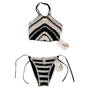 Chelsea & Violet Crochet Chevron Bikini Set Halter Top W/ Bottoms Swimwear NWT - Picture 1 of 5