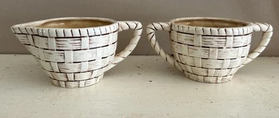 Juego de azucarero y crema de cerámica pintada a mano tejido canasta de colección Foto 1 de 4