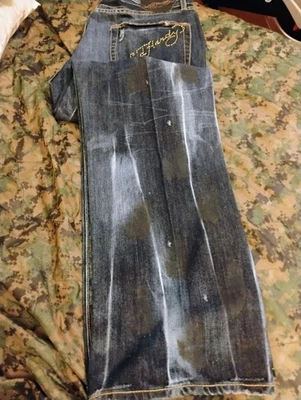 1 PR OF ED HARDY WOMENS JEANS BY CHRISTIAN AUDIGIER SIZE 36/34 GREAT CONDITION. - Image 1 of 4