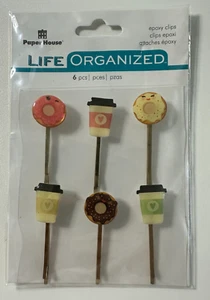 Paper House Life Organized Epoxy Clips-6 Pieces-Coffee, Donuts - Picture 1 of 1