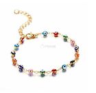 Women Summer Boho 925 Silver Turkish Evil Eye Beads Anklet Chain Bracelet Charms