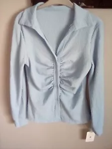 BNWT MY LOOK BLUE LONG SLEEVED COLLARED V NECKLINE BLOUSE SIZE UK 12 - Picture 1 of 4