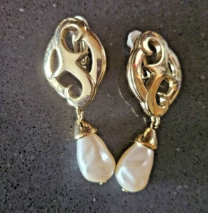 Vintage Givenchy Dangling Faux Pearl, Gold-tone, Clip-on Earrings - Picture 1 of 4