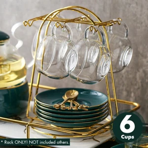 Metal Coffee Cup Saucer Display Rack Universal Mug Stand Holder 6 Hook Organizer - Picture 1 of 8