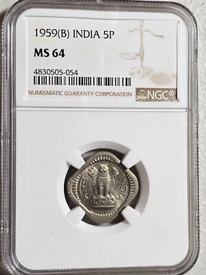 India 5 Paise 1959B NGC MS 64 - Image 1 of 2