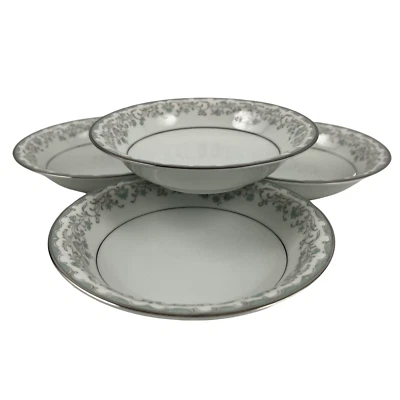 Juego de 4 tazones para salsa de frutas Noritake Raleigh de colección 5816 verde floral platino Japón Foto 1 de 4