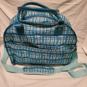 Protocol Travel Bag Luggage Carry On Canvas, Shoulder Strap, Teal Plaid Weave - Picture 1 of 16