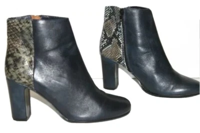 HEYRAUD Bottines & Low Boots Tout Cuir Bleu Nuit Talons Reptile T 40 TTBE Foto 1 de 4