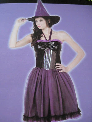 Sexy Purple Witch Halloween Costume Size Medium Totally Ghoul Dress Hat FLAW - Image 1 of 4