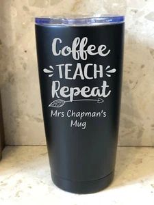 Personalisierter Lehrer Reise Thermobecher Tasse - Kaffee Unterricht Wiederholung  - Bild 1 von 12
