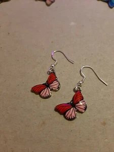 butterfly earrings, Red/pink - Picture 1 of 1