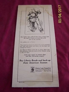 " BUY LIBERTY BONDS & BACK-UP THESE AMERICAN SEAMEN " WW1 military poster #164 - Picture 1 of 3