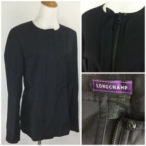 LONGCHAMP Black Hidden Zipper Wool Blend Long Sleeve Jacket Womens sz Medium - Picture 1 of 11