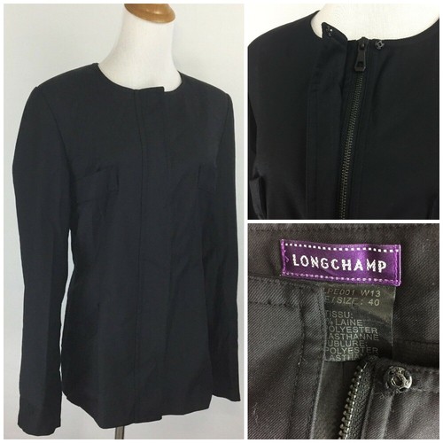 Giacca donna manica lunga LONGCHAMP nera zip nascosta misto lana tg media