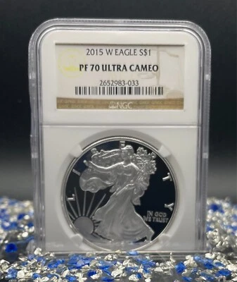 Proof 2015 W $1 Silver Eagle NGC PF70UC Classic Brown Label Mint Spotless! - Image 1 of 4