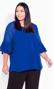 Evans Blue Frill Sleeve Blouse Size 16 Top NEW With Tag - Picture 1 of 6