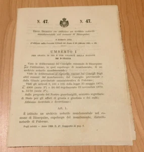 Decreto istituisce archivio notarile mandamentale comune Bisacquino 1900 - Bild 1 von 1